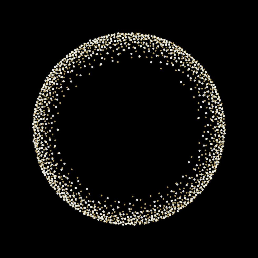 golden confetti circle on black background vector