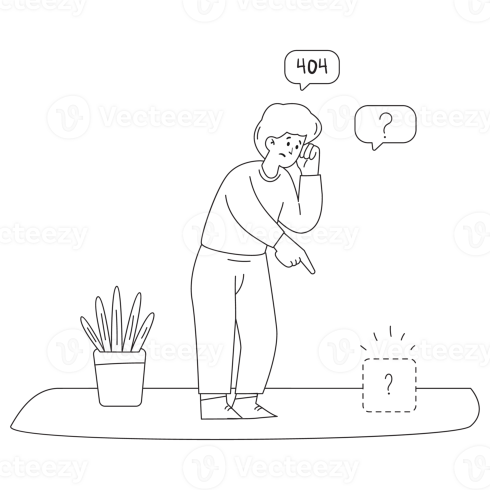 Item Is Missing Doodled 404 Not Found 2D Outline Illustrations png