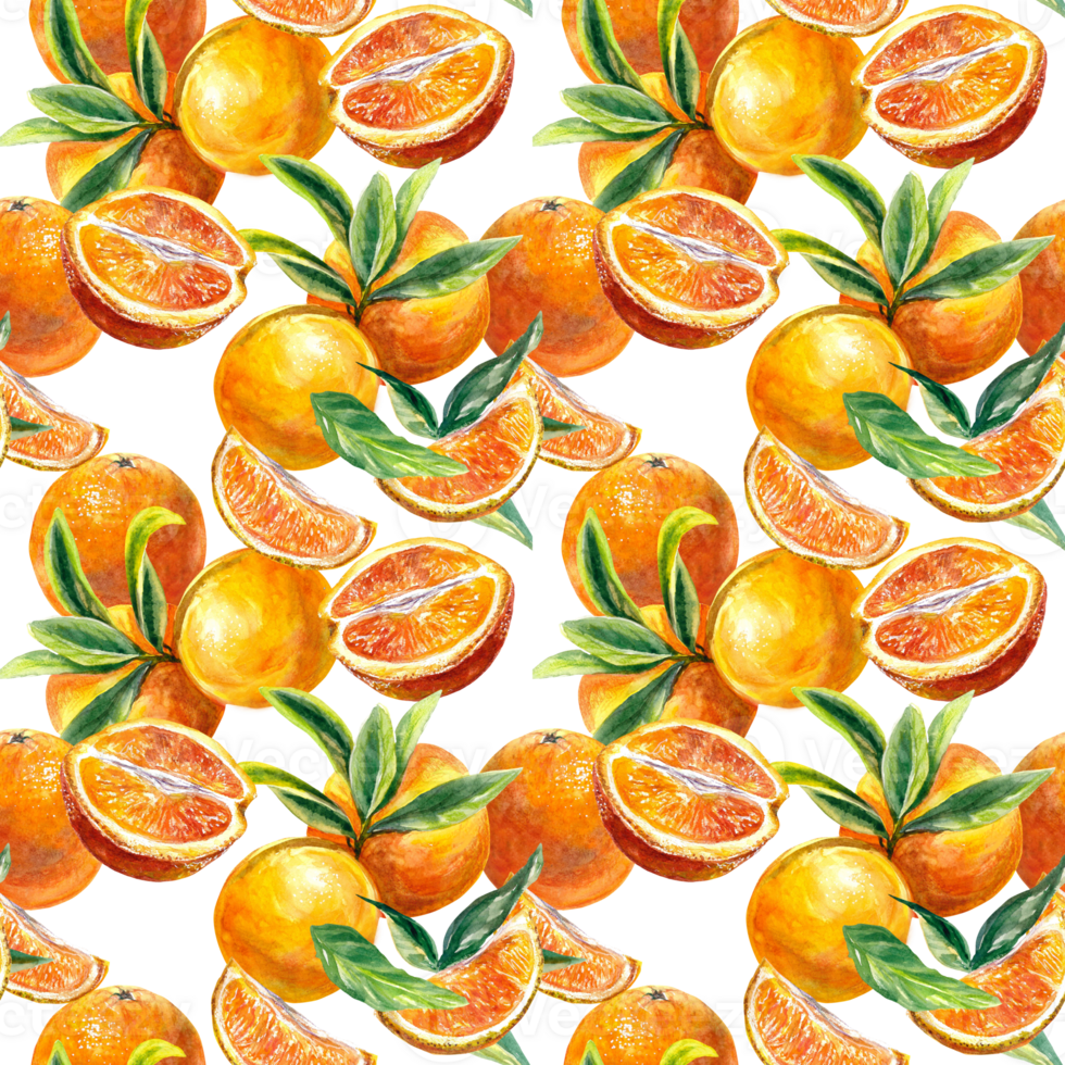 Seamless pattern of bright orange fruits. Watercolor illustration. Design element for cafe menu, juice labels, food packaging, covers, greeting cards, textiles. png