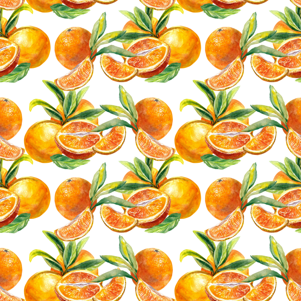 sans couture modèle de brillant des fruits de des oranges et feuilles. aquarelle illustration. café menu, jus Étiquettes, nourriture emballage, couvertures, salutation cartes, textiles. png