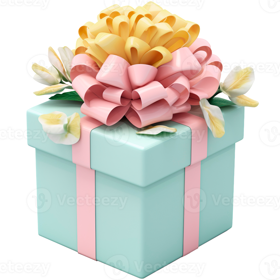 blue 3D gift box with a pink bow. png