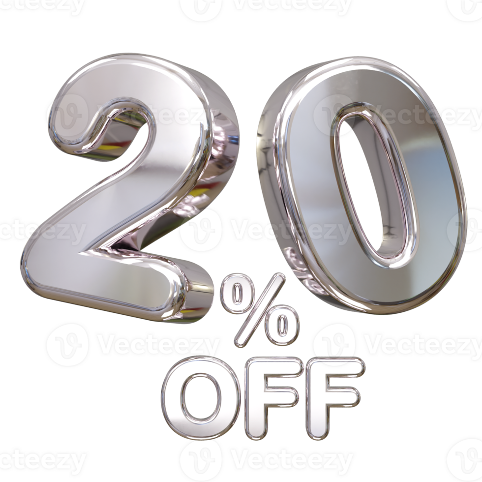 20 percent off discount sale 3d rendering text illustration png