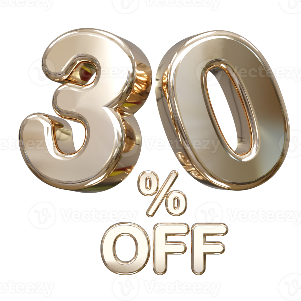30 percent off discount sale 3d rendering text illustration png