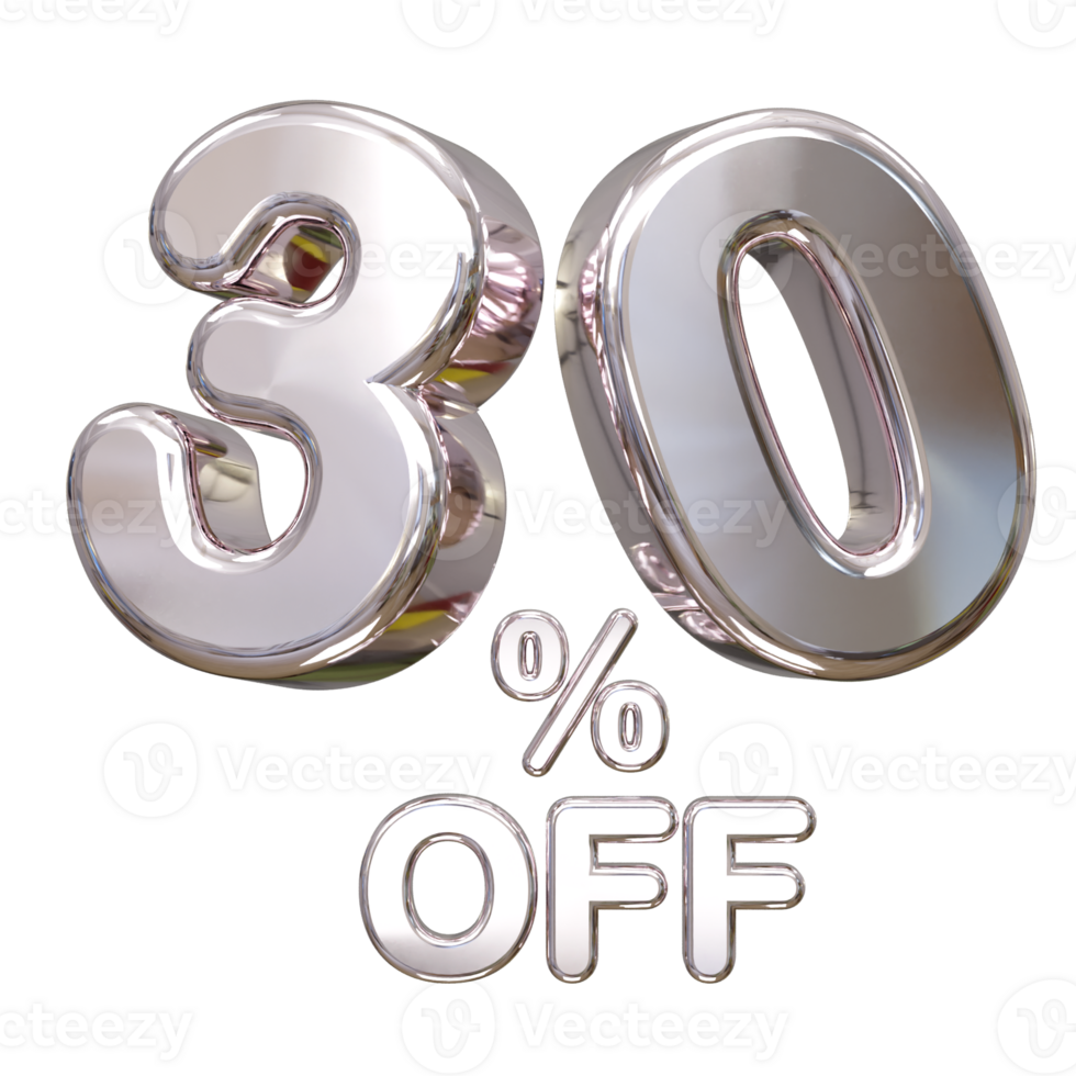 30 percent off discount sale 3d rendering text illustration png