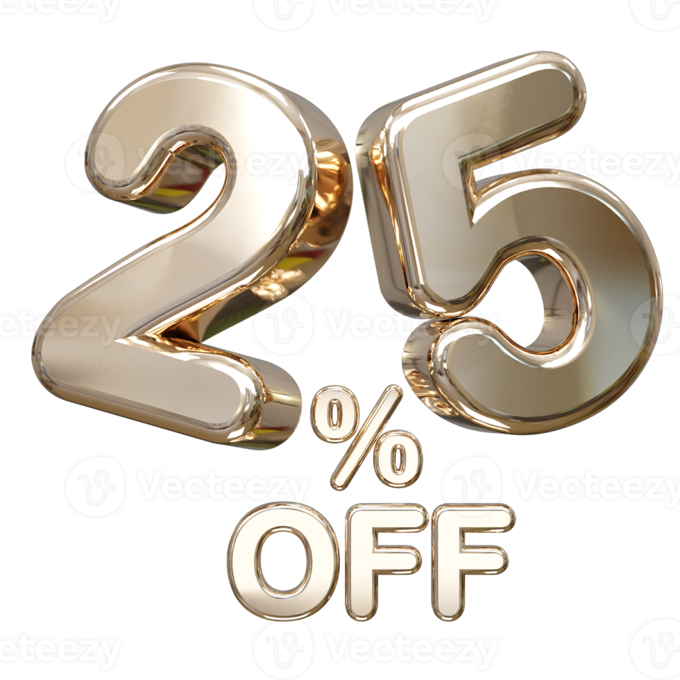 25 percent off discount sale 3d rendering text illustration png