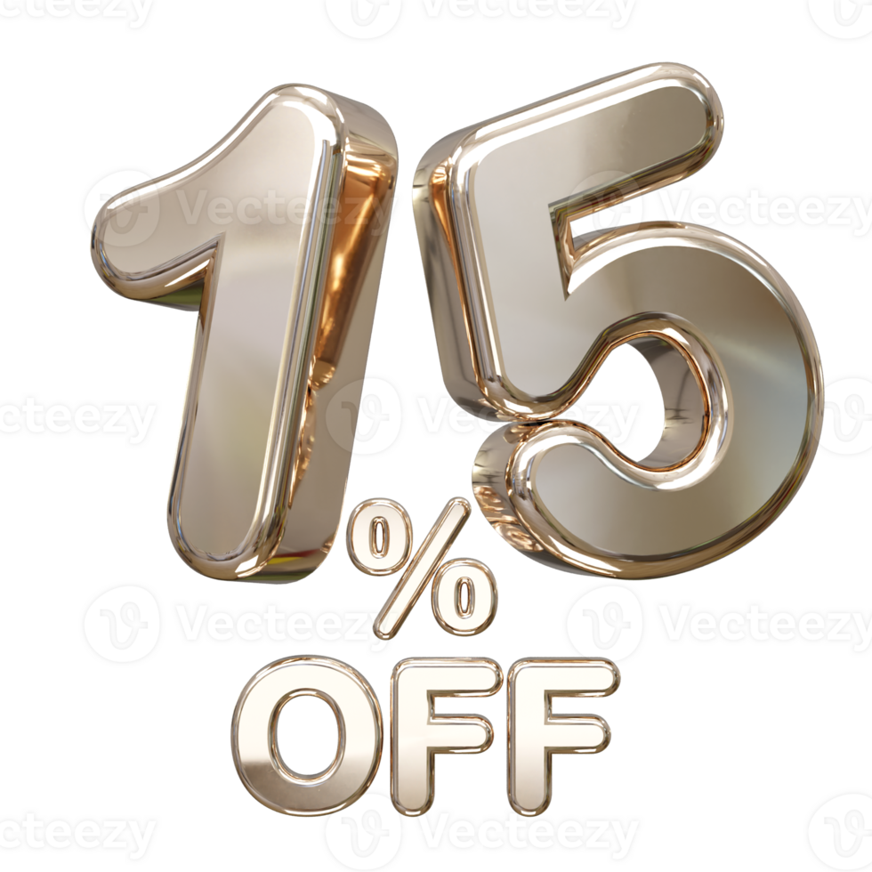 15 percent off discount sale 3d rendering text illustration png