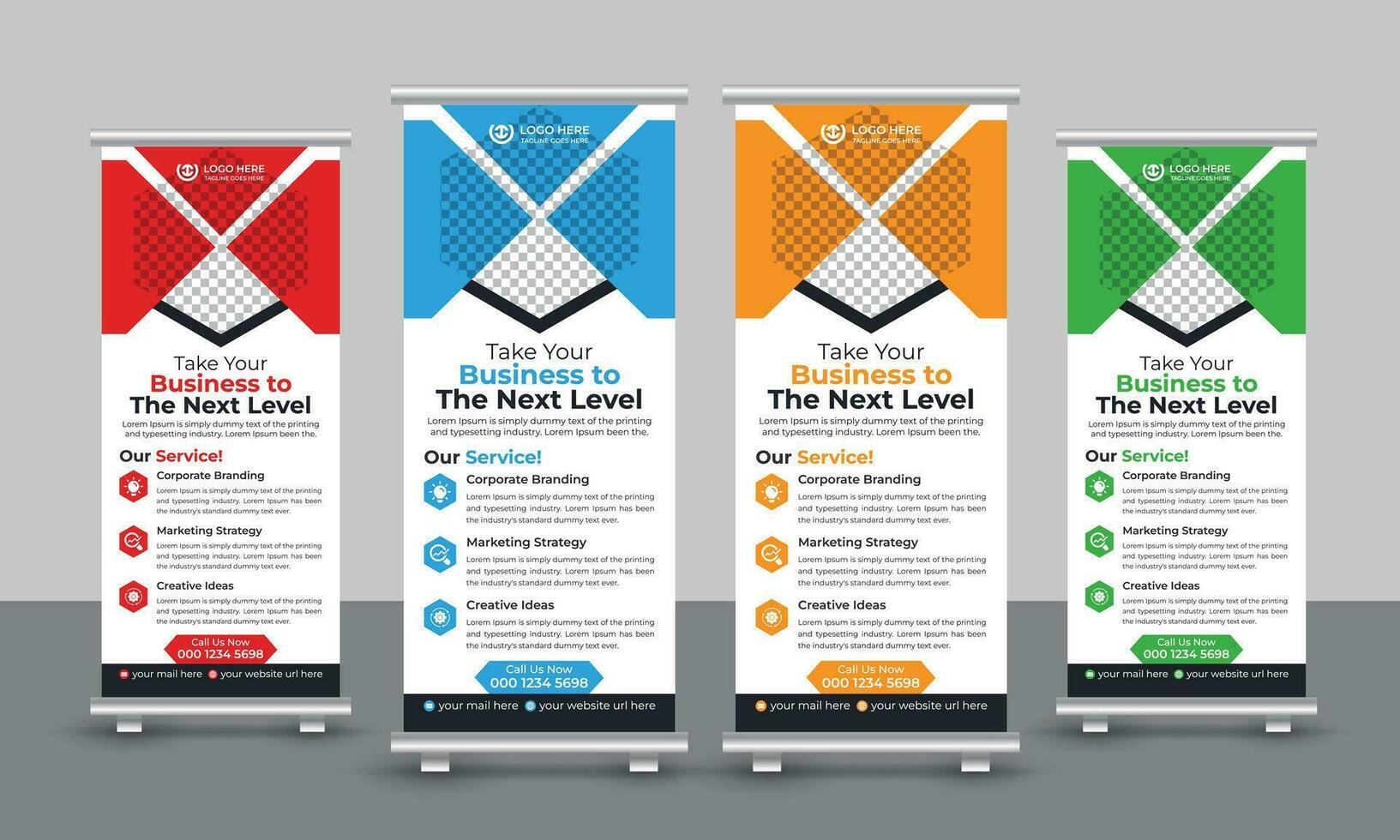 Creative business roll up banner design pull up signage standee x retractable banner design template vector