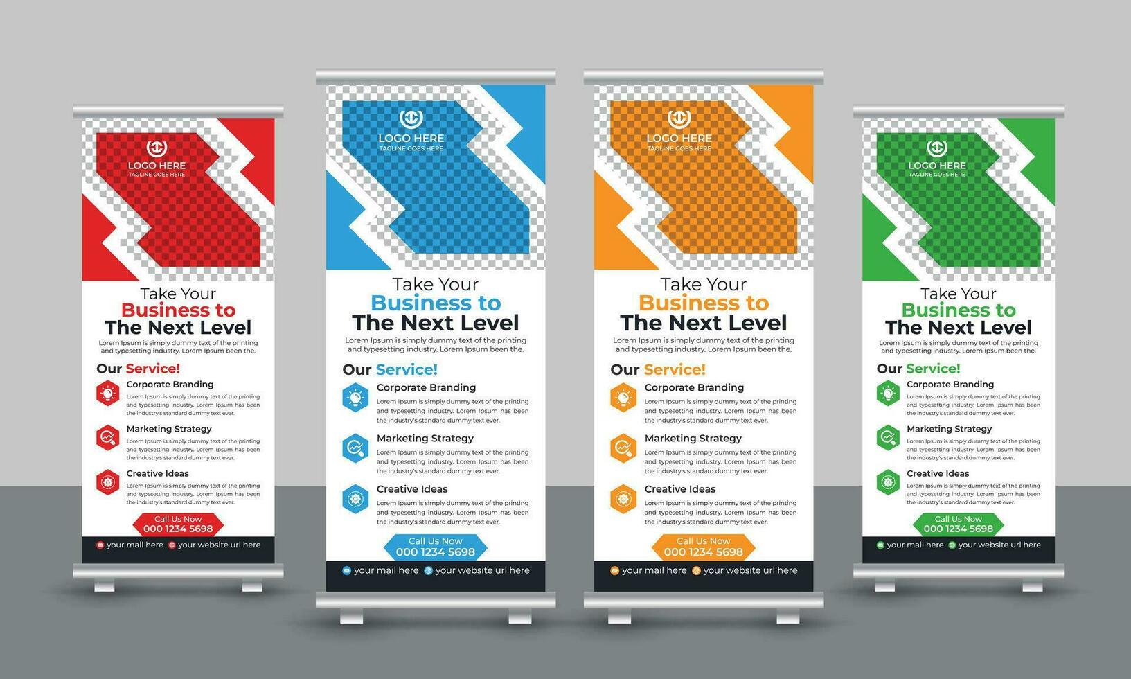 Creative business roll up banner design pull up signage standee x retractable banner design template vector