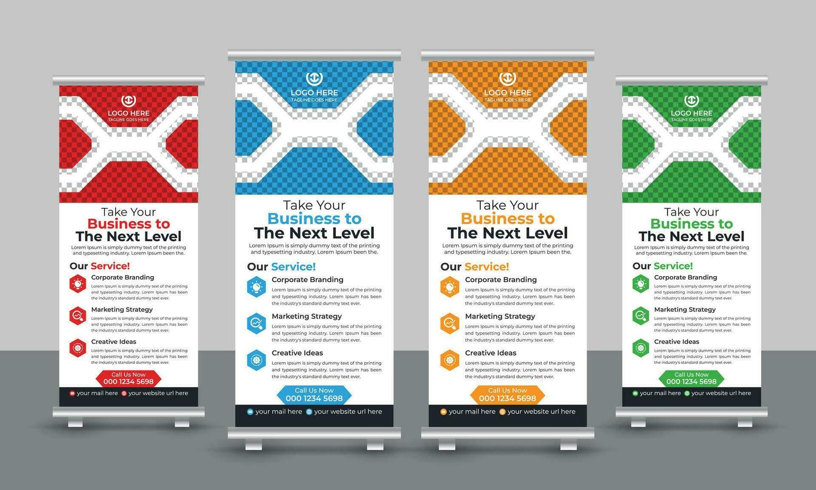 Corporate modern business roll up banner design pull up signage standee x retractable banner design template vector