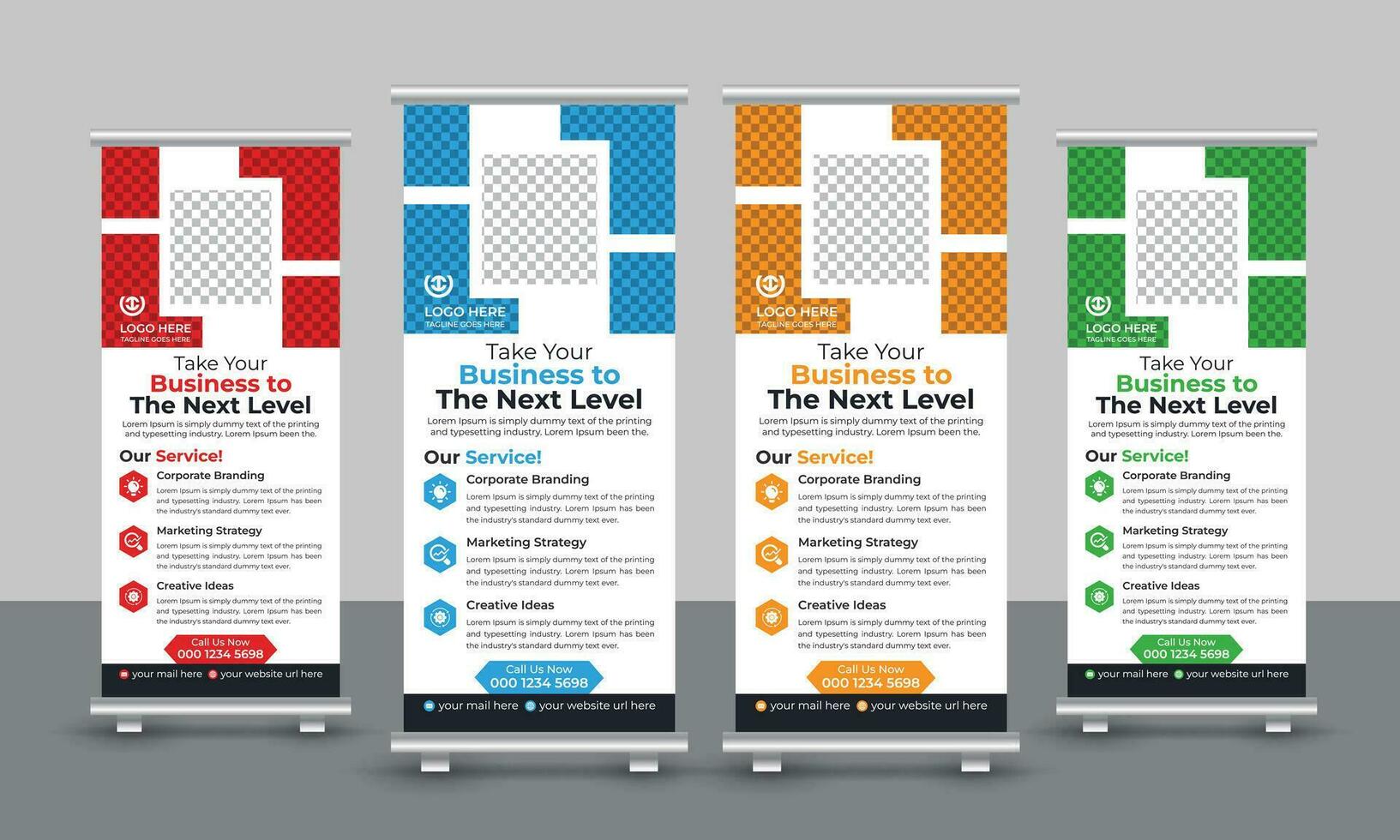 Corporate modern business roll up banner design pull up signage standee x retractable banner design template vector