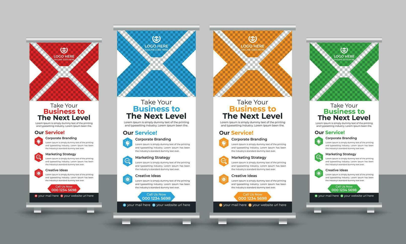 Corporate modern business roll up banner design pull up signage standee x retractable banner design template vector