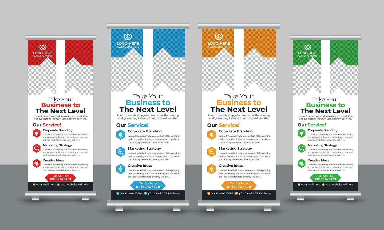 Corporate modern business roll up banner design pull up signage standee x retractable banner design template vector