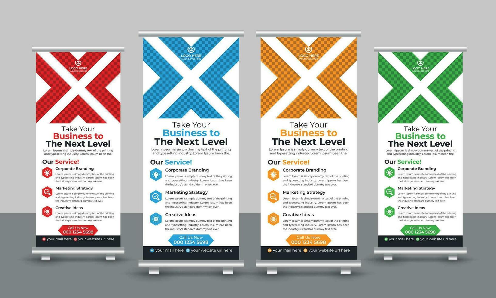 Corporate modern business roll up banner design pull up signage standee x retractable banner design template vector