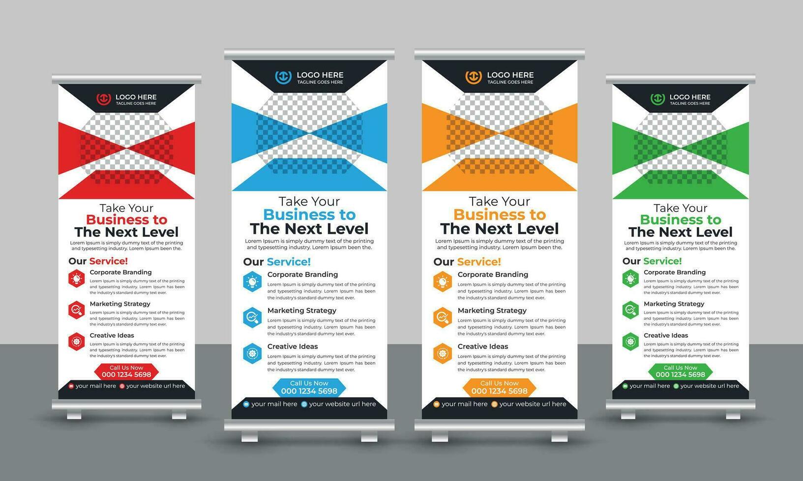 Corporate creative modern marketing business roll up banner design pull up signage standee x retractable banner design template vector