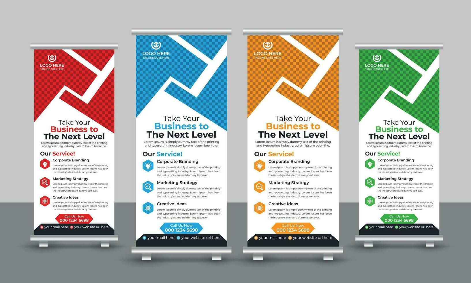 Corporate creative modern marketing business roll up banner design pull up signage standee x retractable banner design template vector