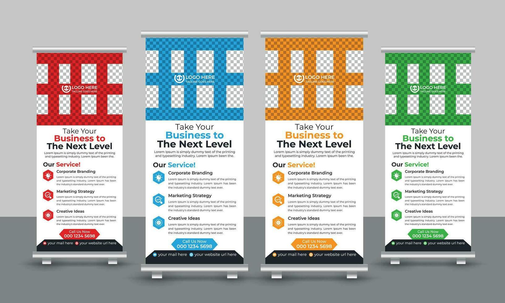 Corporate creative modern marketing business roll up banner design pull up signage standee x retractable banner design template vector