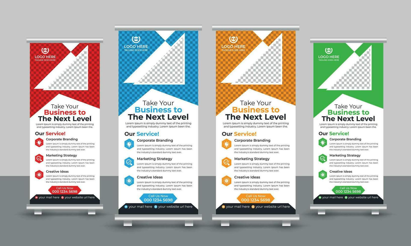 Corporate creative modern marketing business roll up banner design pull up signage standee x retractable banner design template vector