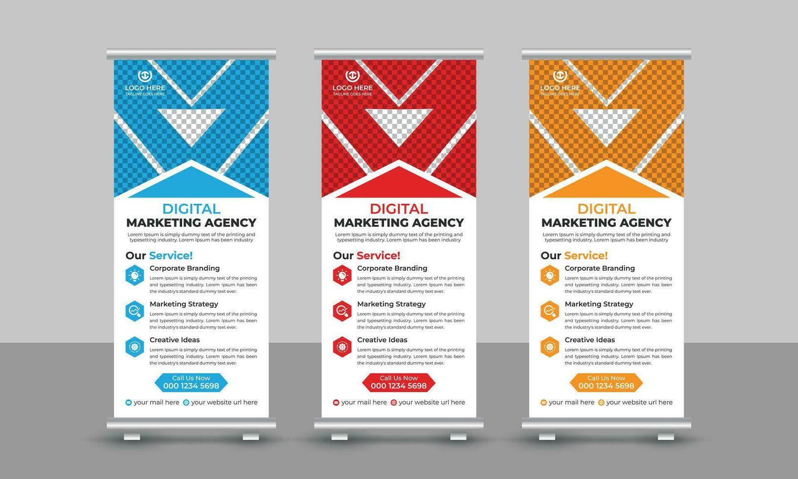 Corporate digital marketing agency business roll up banner design pull up signage standee x retractable banner design template vector