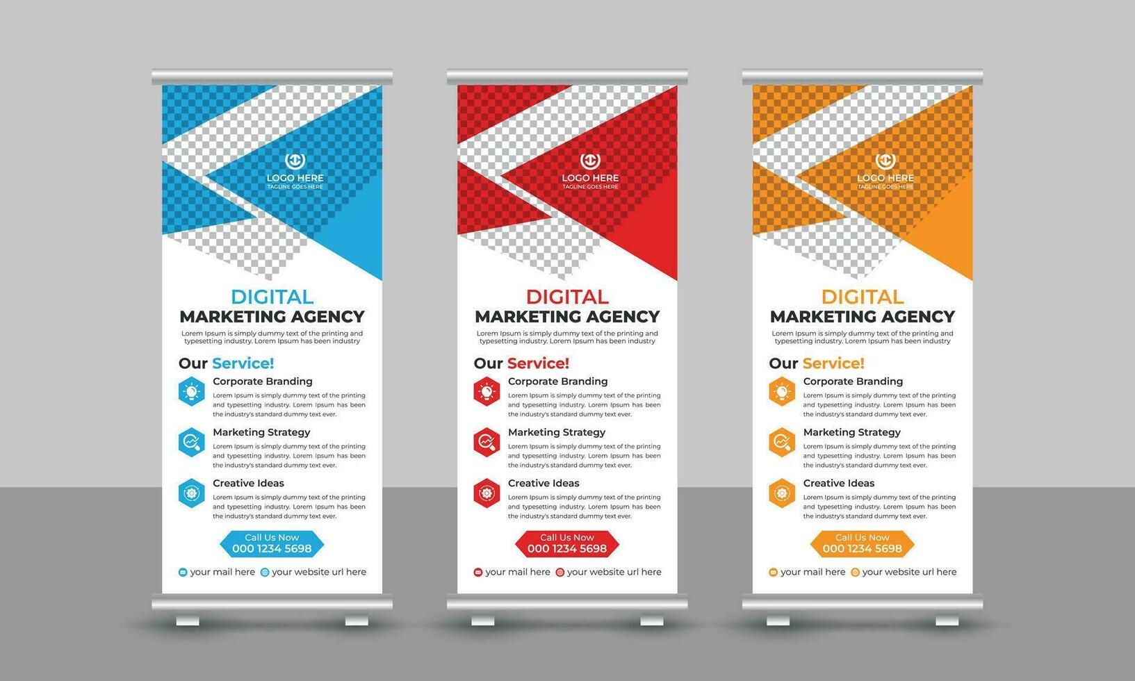 Corporate digital marketing agency business roll up banner design pull up signage standee x retractable banner design template vector