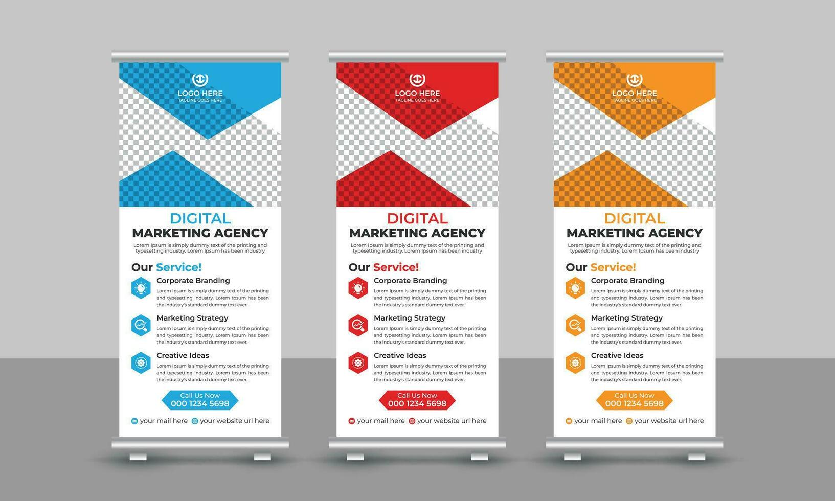 Corporate modern digital marketing agency business roll up banner design pull up signage standee x retractable banner design template vector