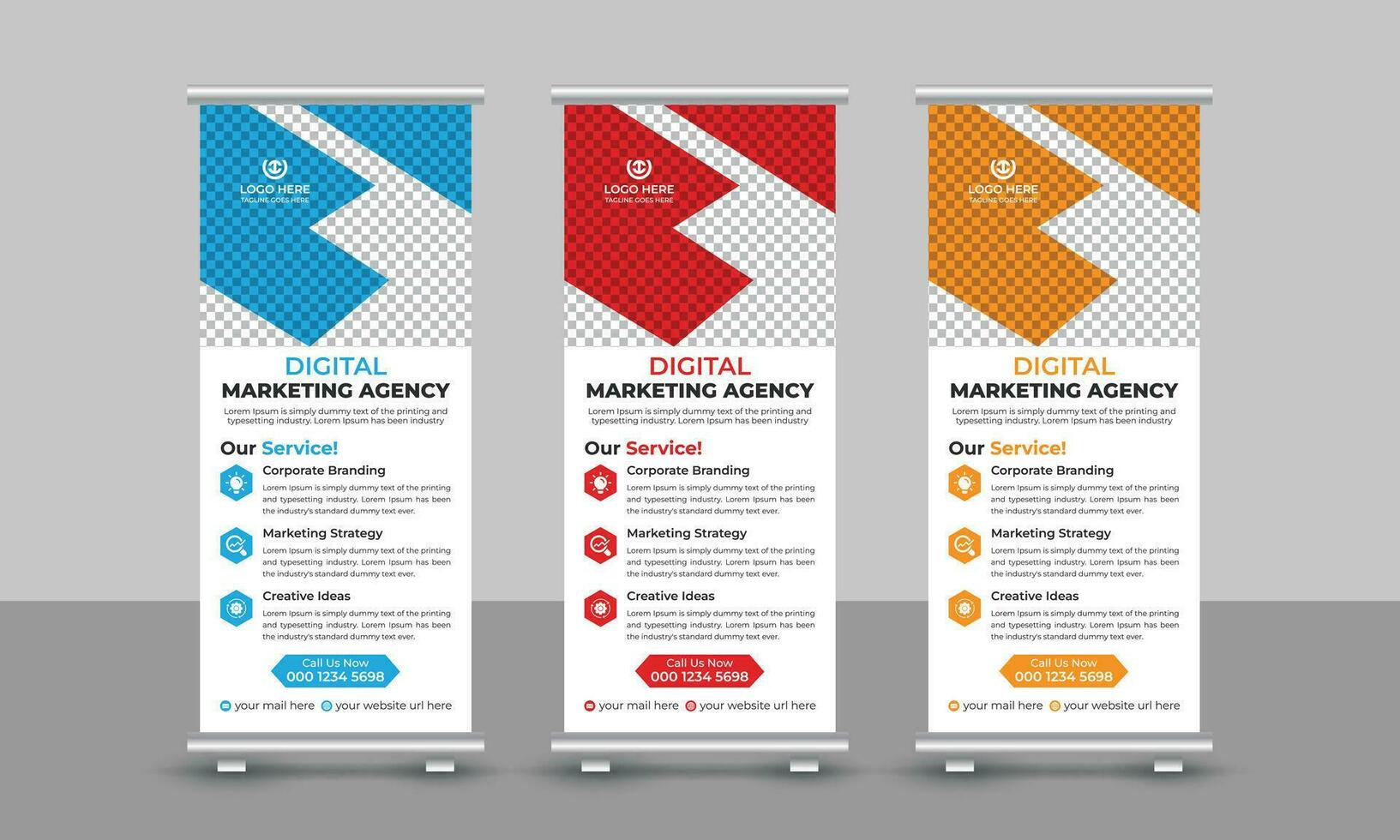Corporate modern digital marketing agency business roll up banner design pull up signage standee x retractable banner design template vector