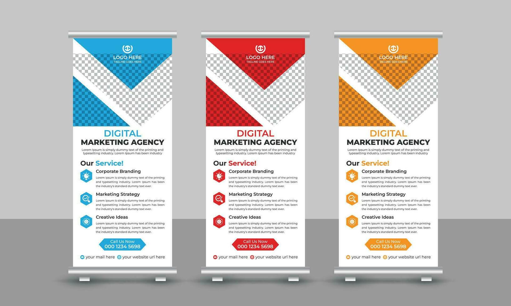 Corporate modern digital marketing agency business roll up banner design pull up signage standee x retractable banner design template vector