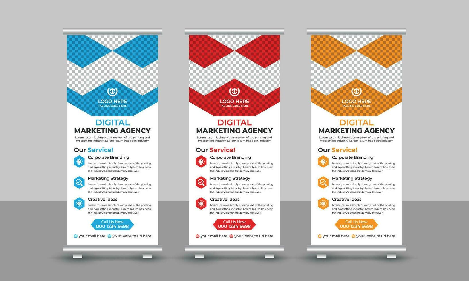Creative modern digital marketing agency business roll up banner design pull up signage standee x retractable banner design template vector