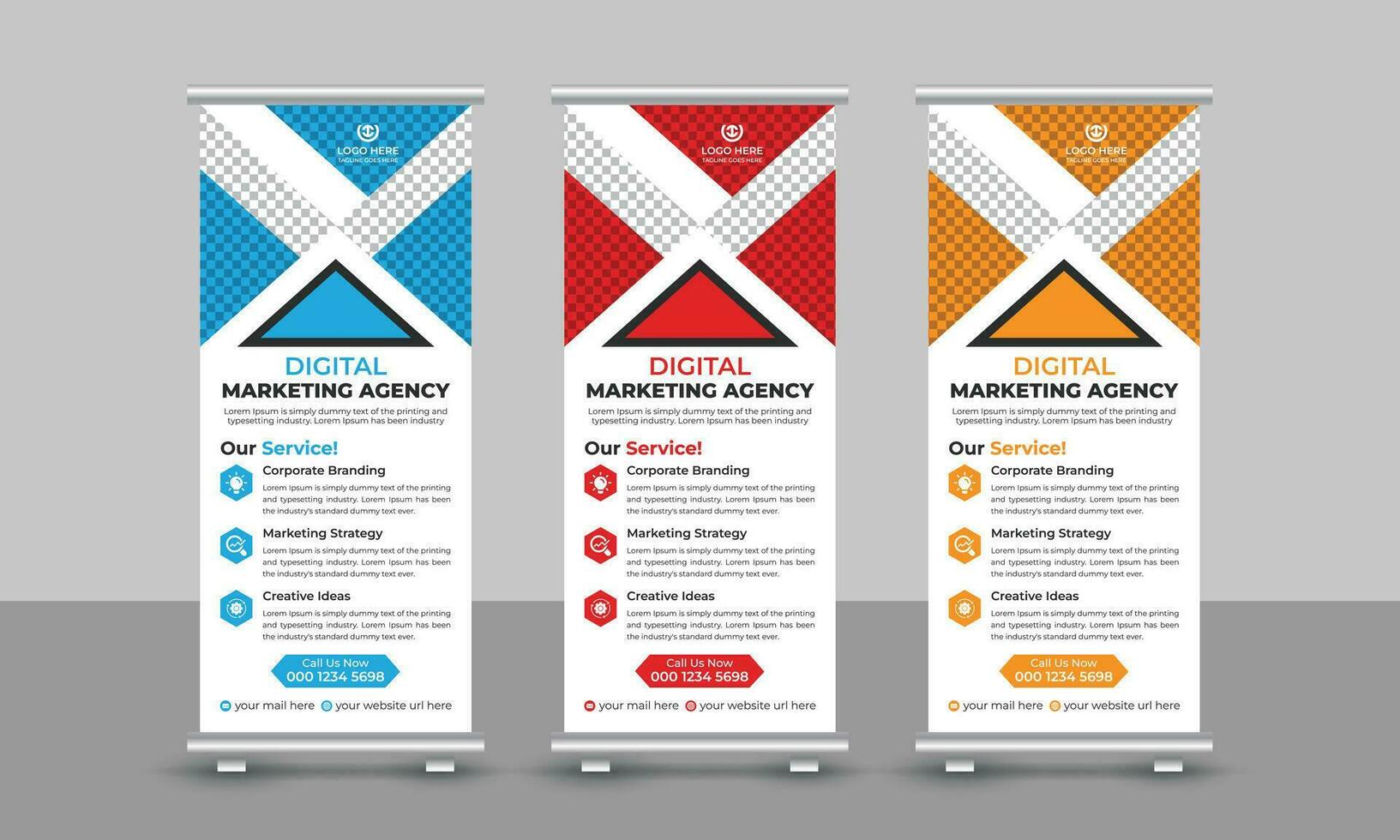 Creative modern digital marketing agency business roll up banner design pull up signage standee x retractable banner design template vector