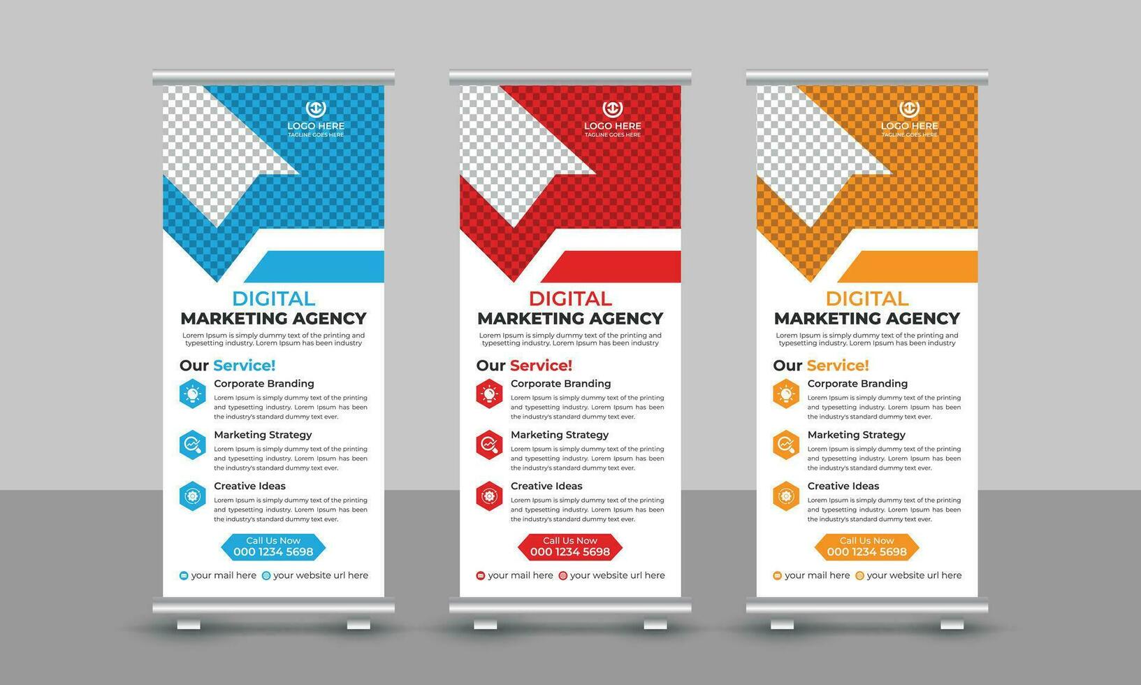 Creative modern digital marketing agency business roll up banner design pull up signage standee x retractable banner design template vector