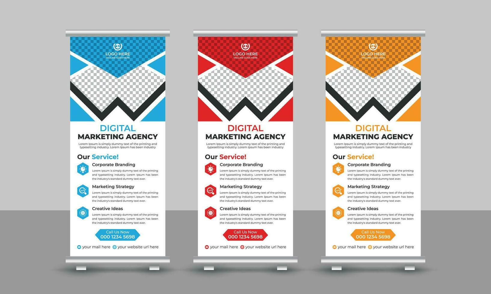 Creative modern digital marketing agency business roll up banner design pull up signage standee x retractable banner design template vector