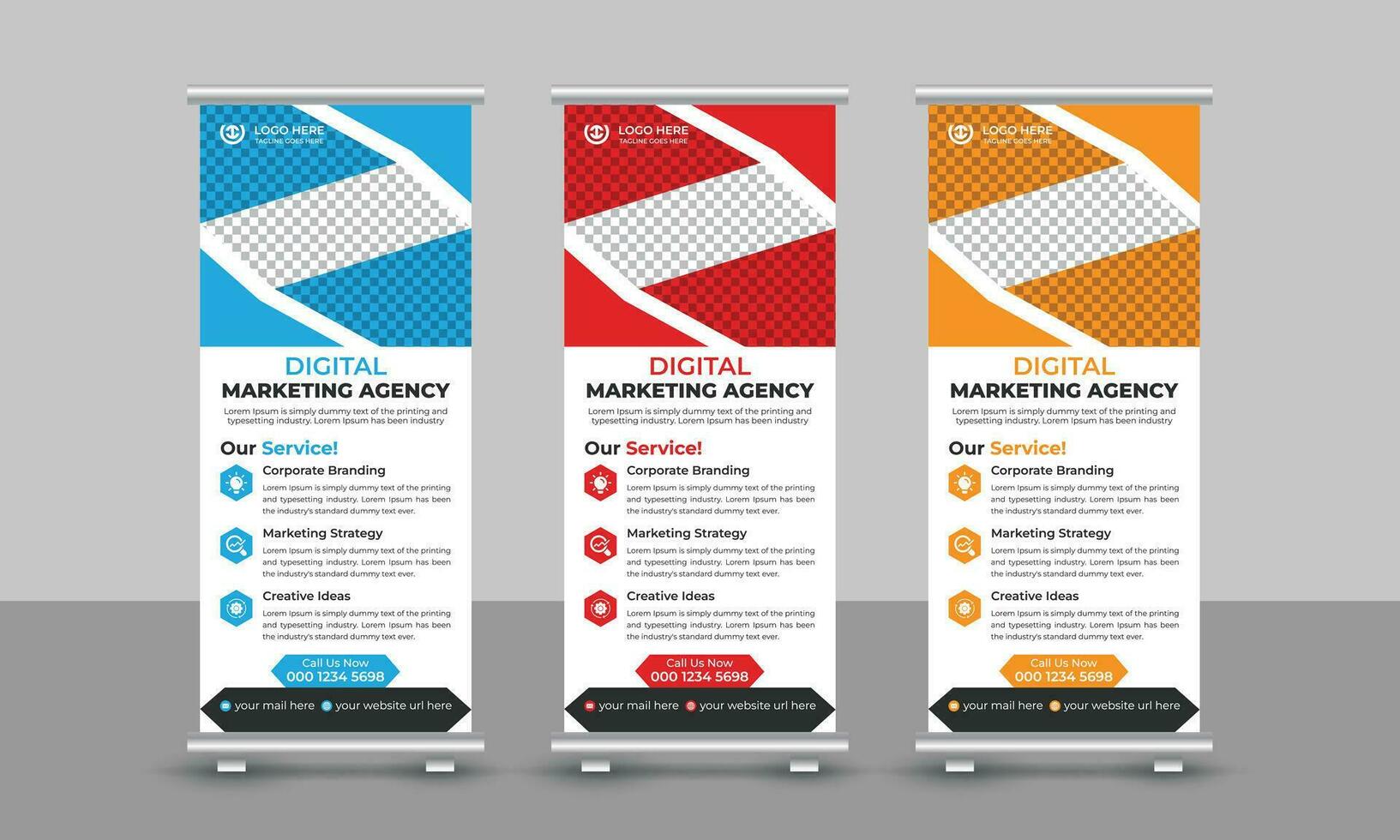 Creative modern trendy digital marketing agency business roll up banner design pull up signage standee x retractable banner design template vector