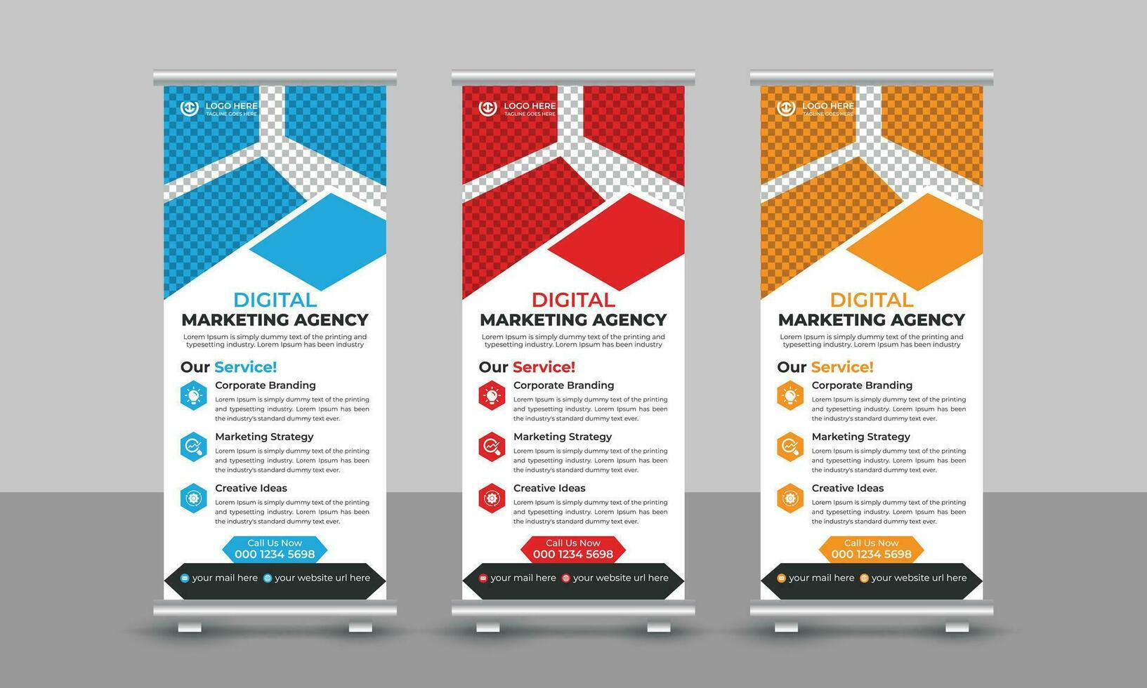 Creative modern trendy digital marketing agency business roll up banner design pull up signage standee x retractable banner design template vector