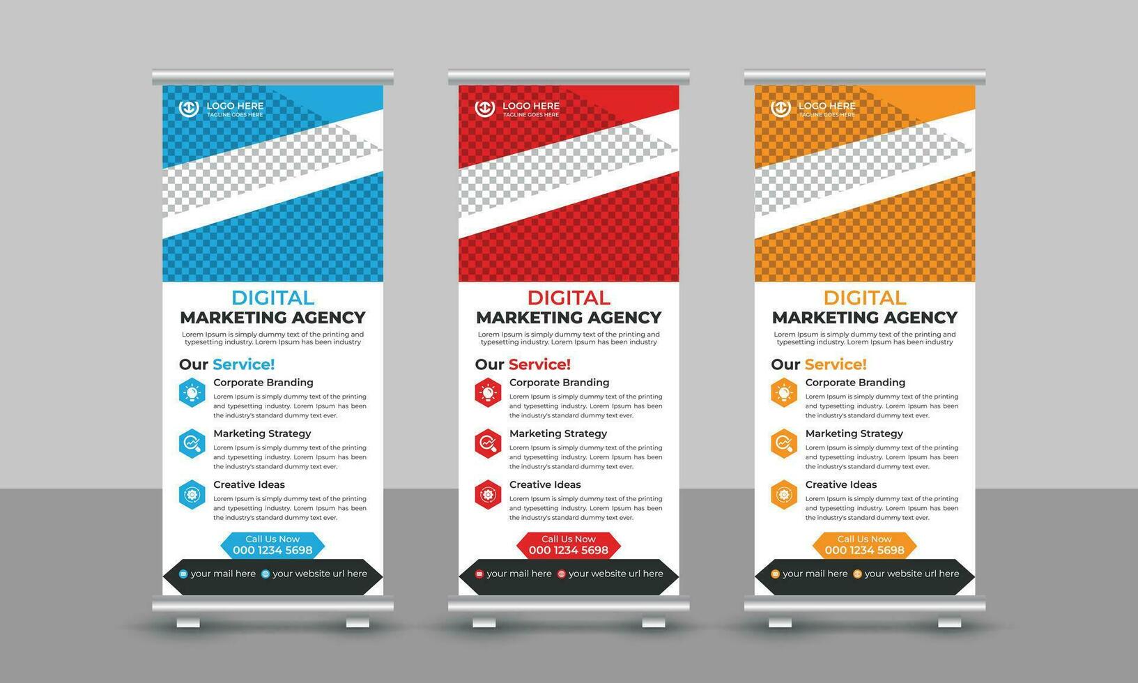 Creative modern trendy digital marketing agency business roll up banner design pull up signage standee x retractable banner design template vector