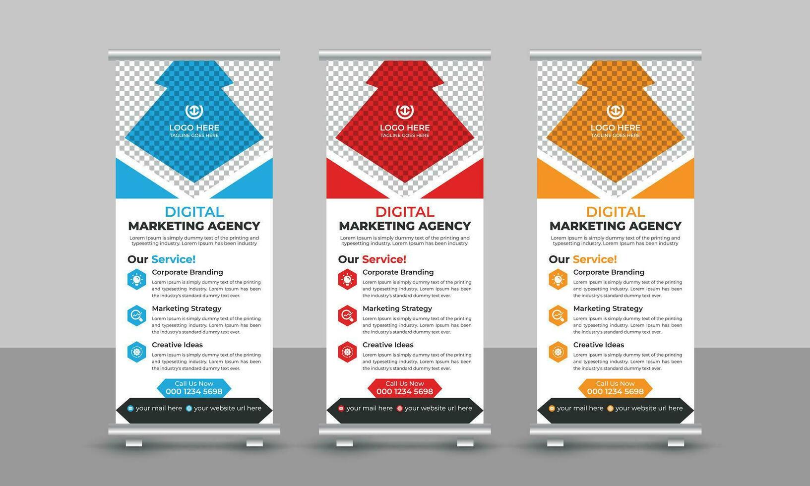 Creative modern trendy digital marketing agency business roll up banner design pull up signage standee x retractable banner design template vector