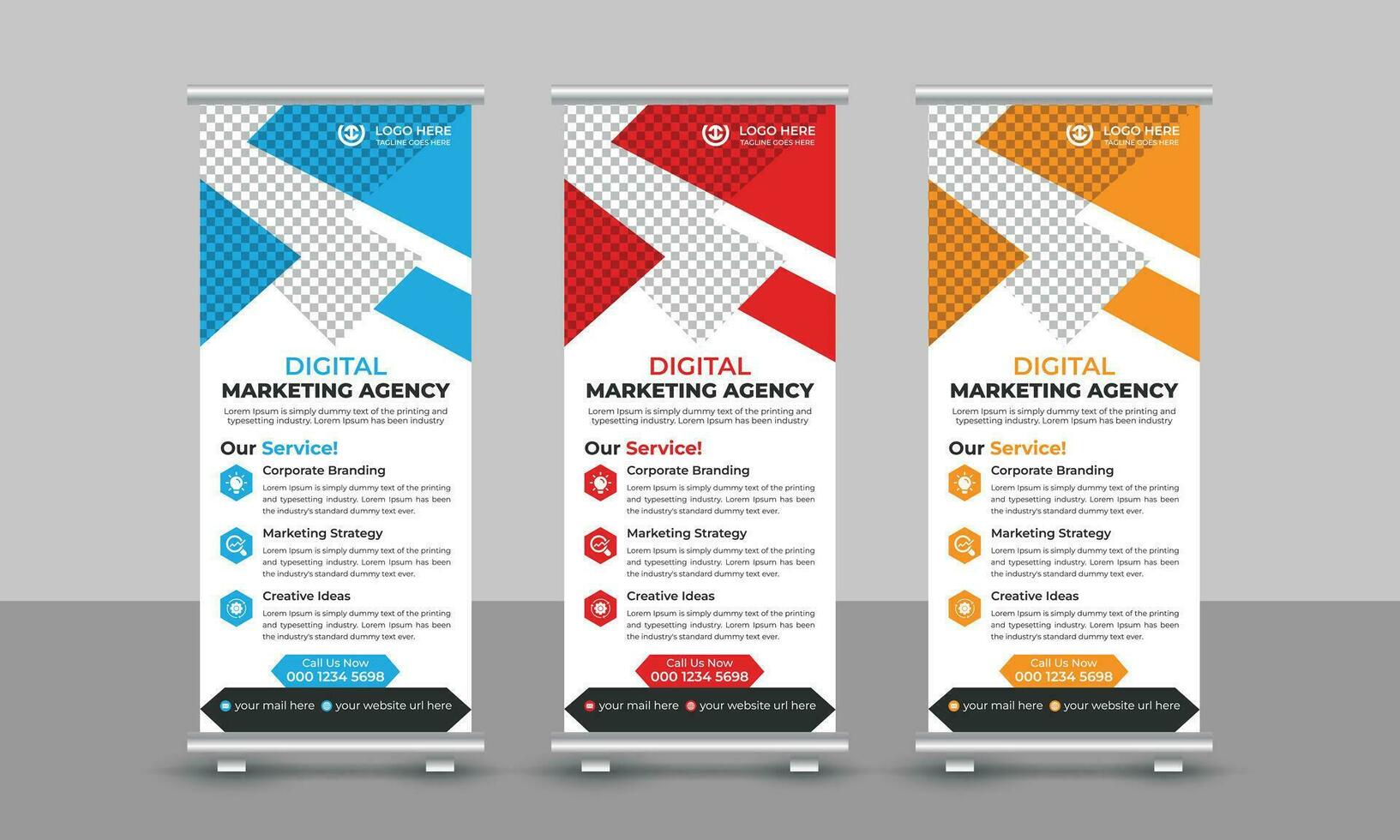 Creative modern trendy digital marketing agency business roll up banner design pull up signage standee x retractable banner design template vector