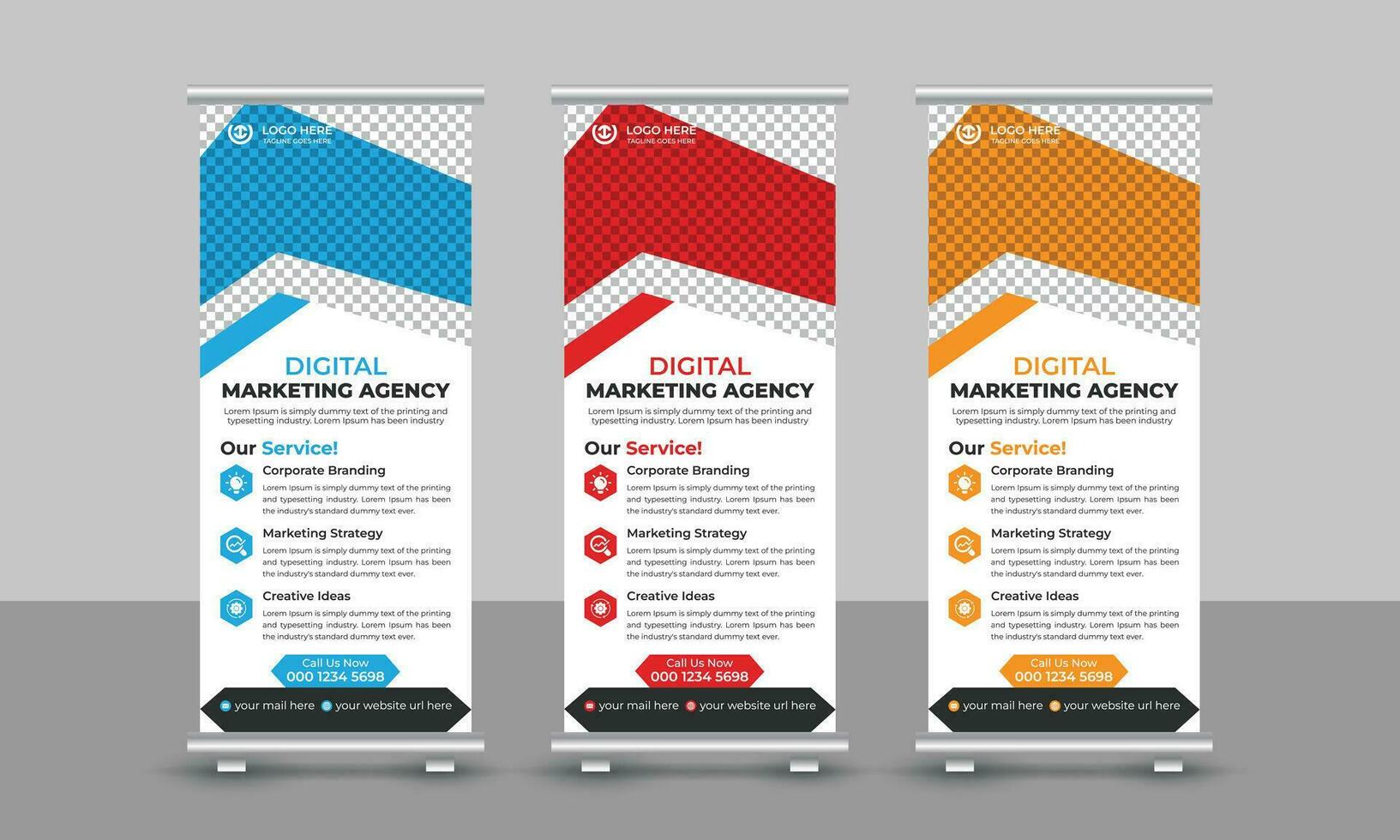 Creative modern trendy digital marketing agency business roll up banner design pull up signage standee x retractable banner design template vector