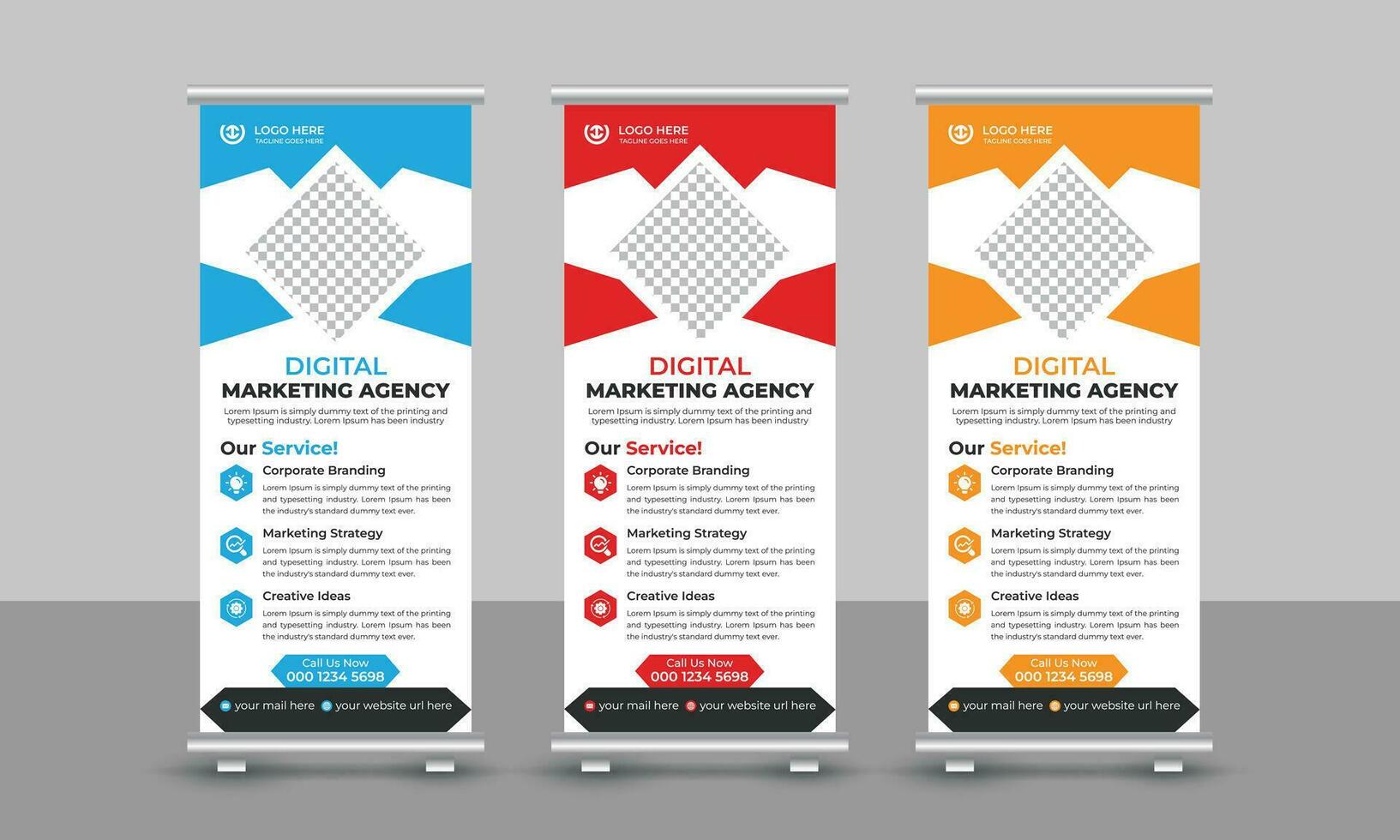 Creative modern trendy digital marketing agency business roll up banner design pull up signage standee x retractable banner design template vector