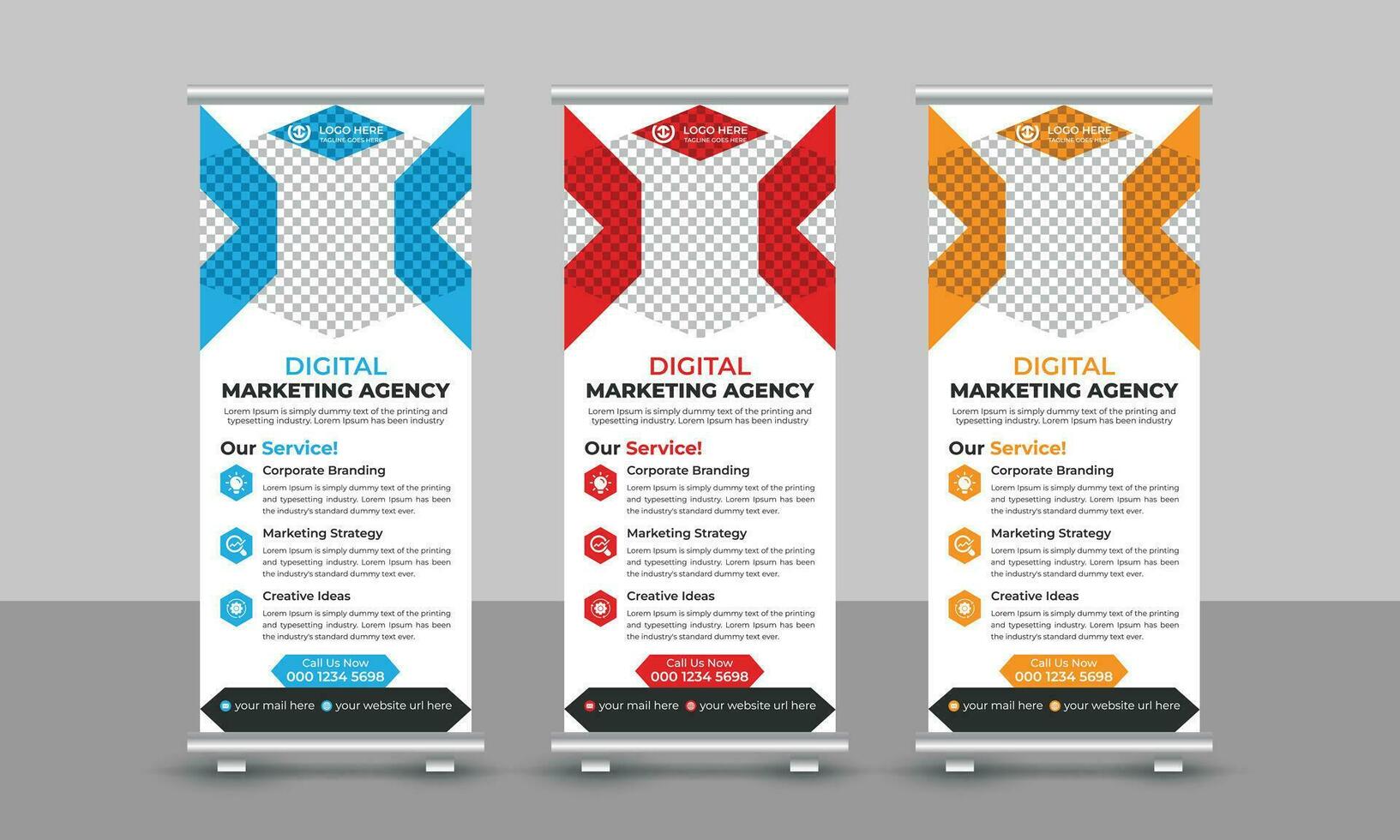 Creative corporate modern digital marketing agency business roll up banner design pull up signage standee x retractable banner design template vector