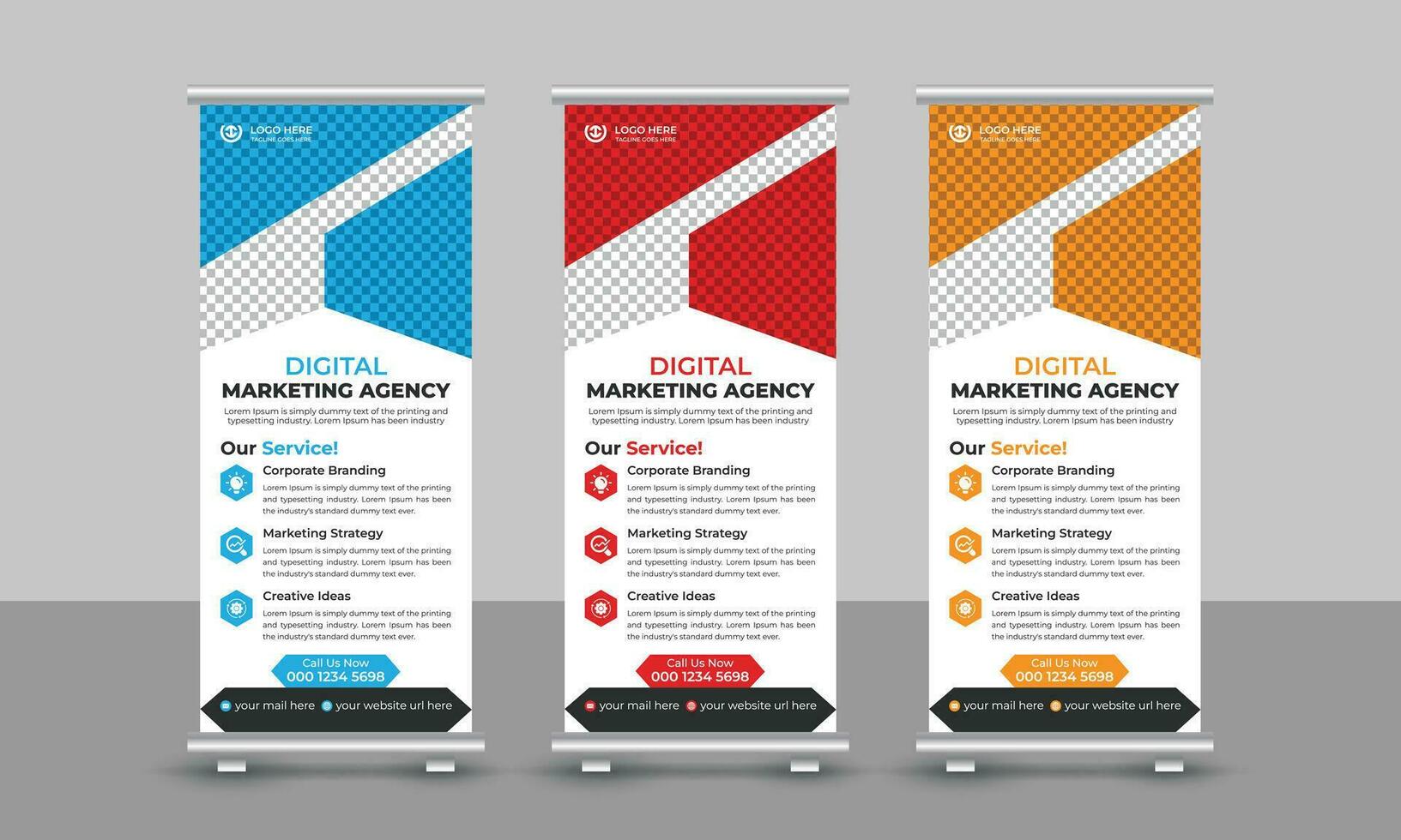 Creative corporate modern digital marketing agency business roll up banner design pull up signage standee x retractable banner design template vector