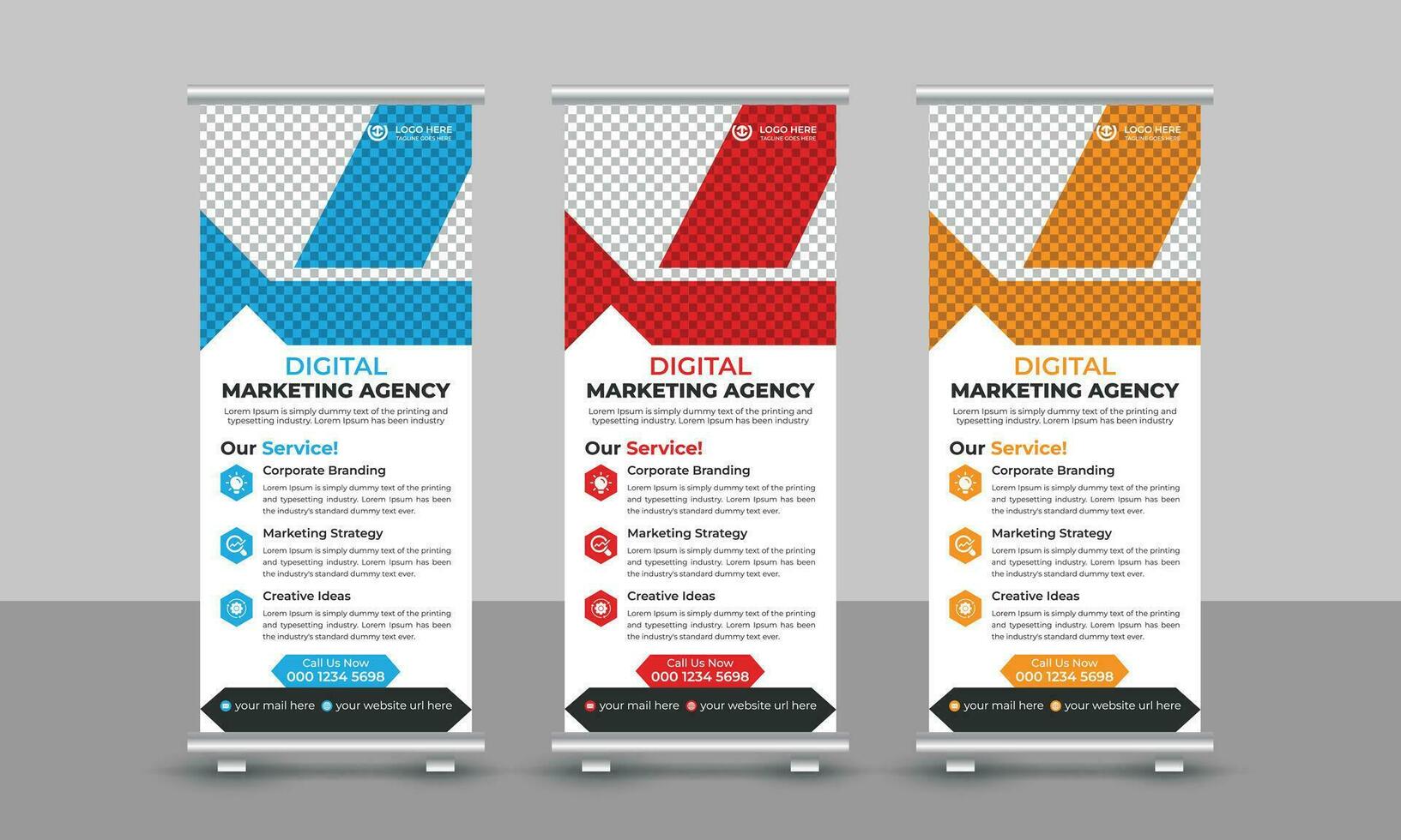 Creative corporate modern digital marketing agency business roll up banner design pull up signage standee x retractable banner design template vector