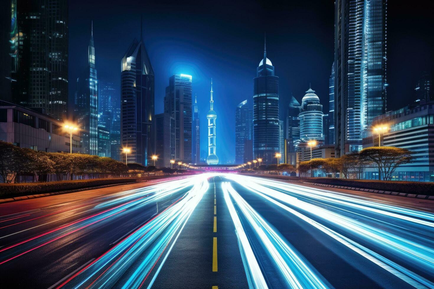 the light trails on the modern building background in shanghai china, the light trails on the modern building background in shanghai china, AI Generated photo