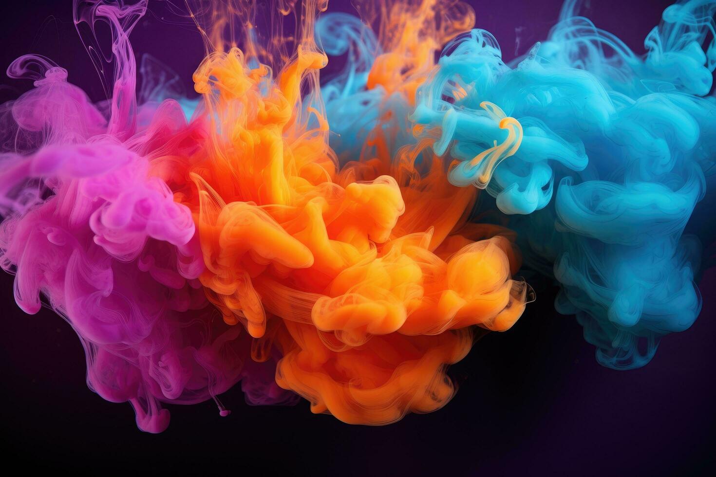 Colorful ink in water on a black background. Abstract background, multicolored smoke, AI Generated photo