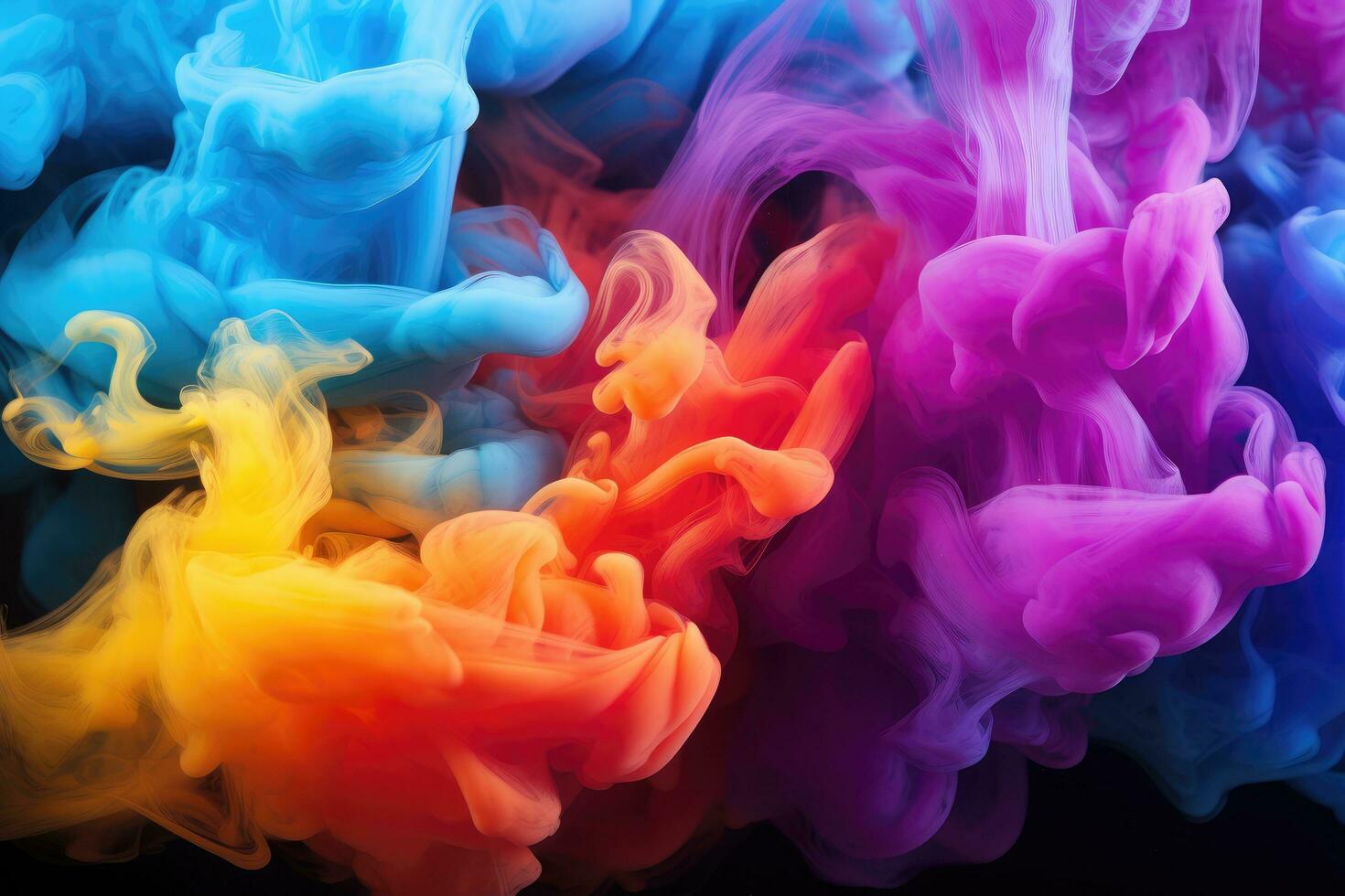 Colorful ink in water on a black background. Abstract background, multicolored smoke, AI Generated photo