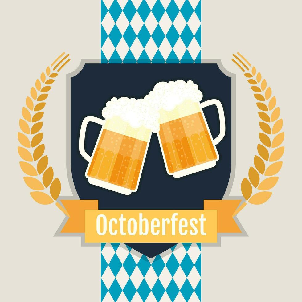 banner with a glass of beer on a blue background, Octoberfest illustration vector