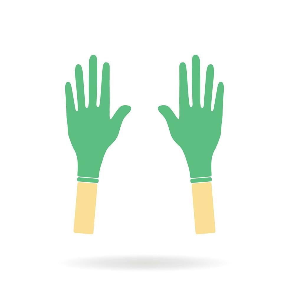 hand wearing protective green gloves Latex gloves are a symbol of protection against viruses and bacteria. caution icon flat vector illustration design lonely on a white background.