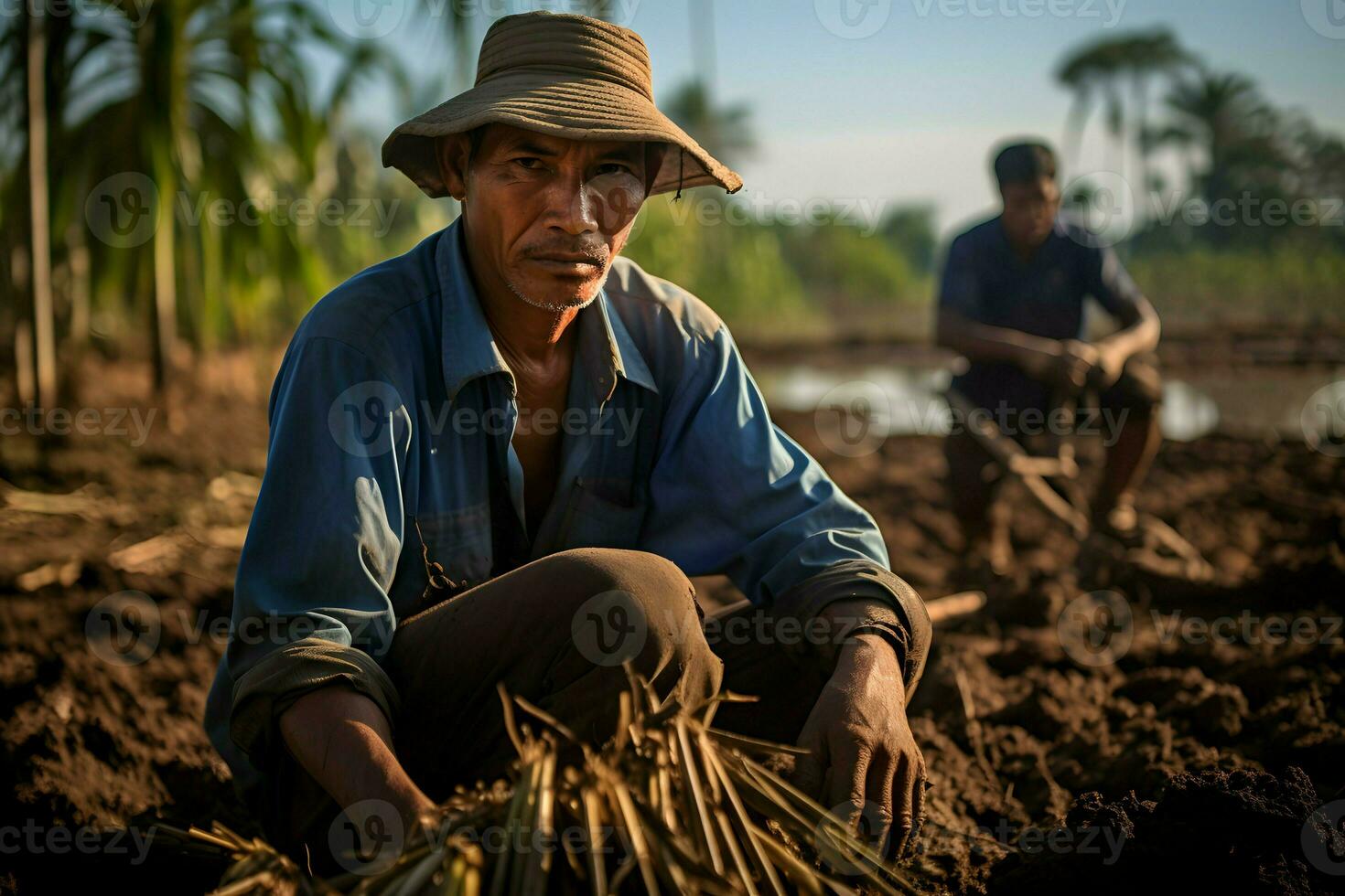 indonesian man work as farmer AI Generative photo