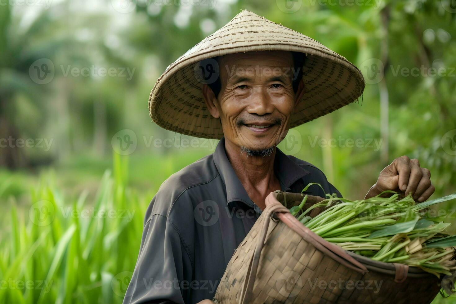 indonesian man work as farmer AI Generative photo