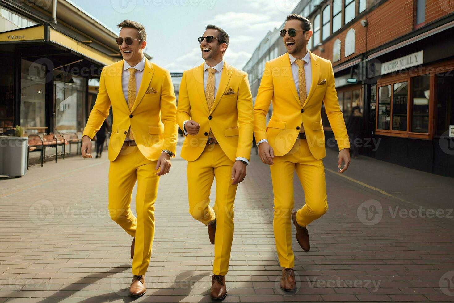 happy men walk on street AI Generative photo