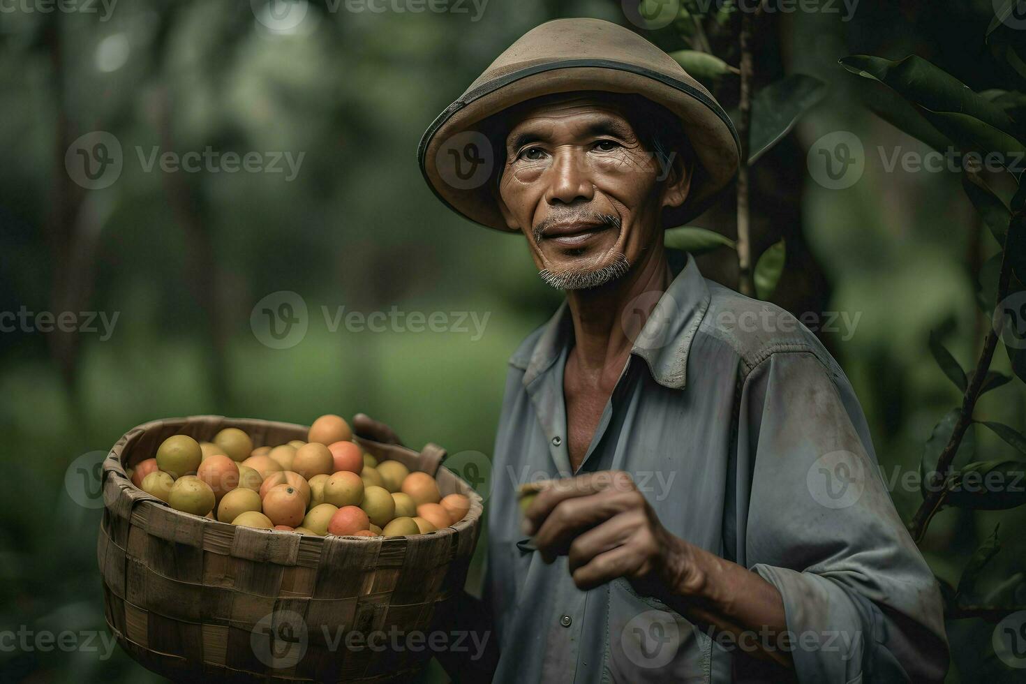 indonesian man work as farmer AI Generative photo