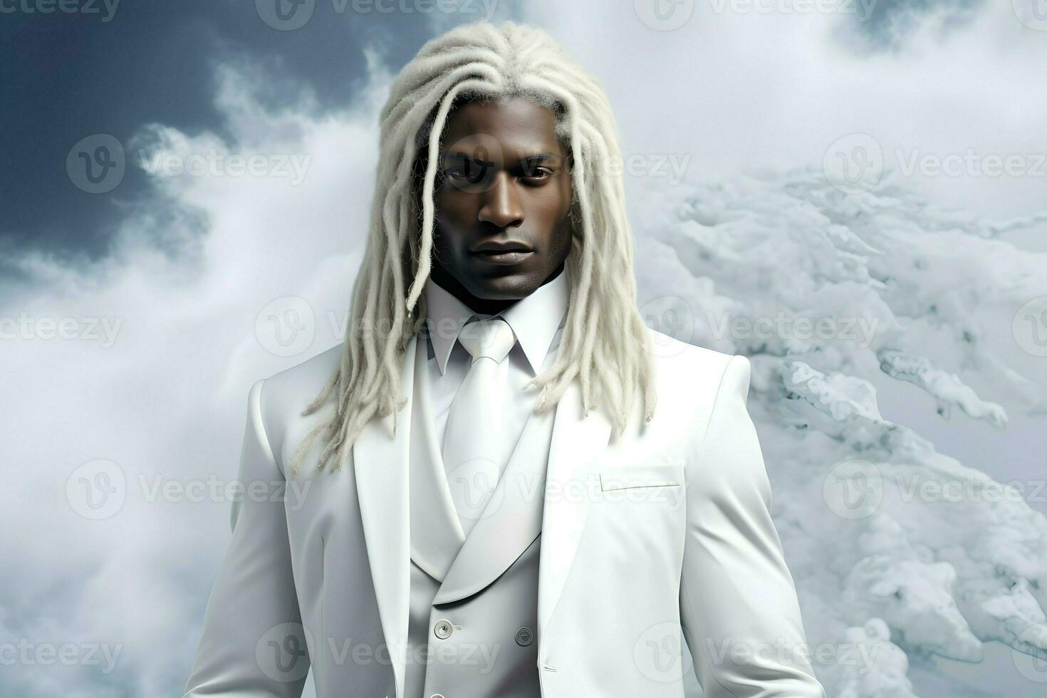 black man in white suit AI Generative photo